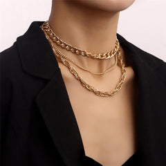 18K Gold-Plated Curb & Twine Chain Layered Necklace Set