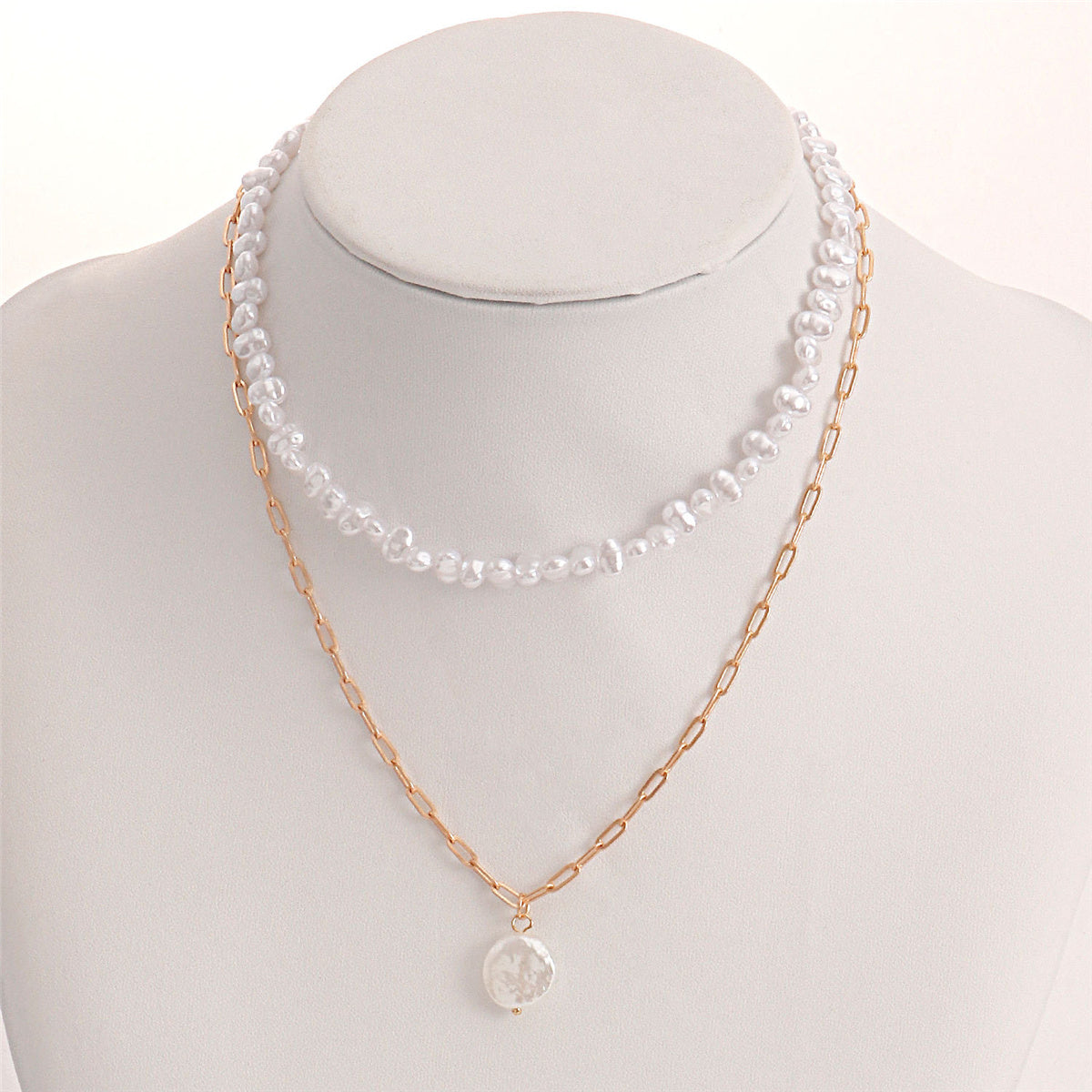 Pearl & 18K Gold-Plated Layered Pendant Necklace