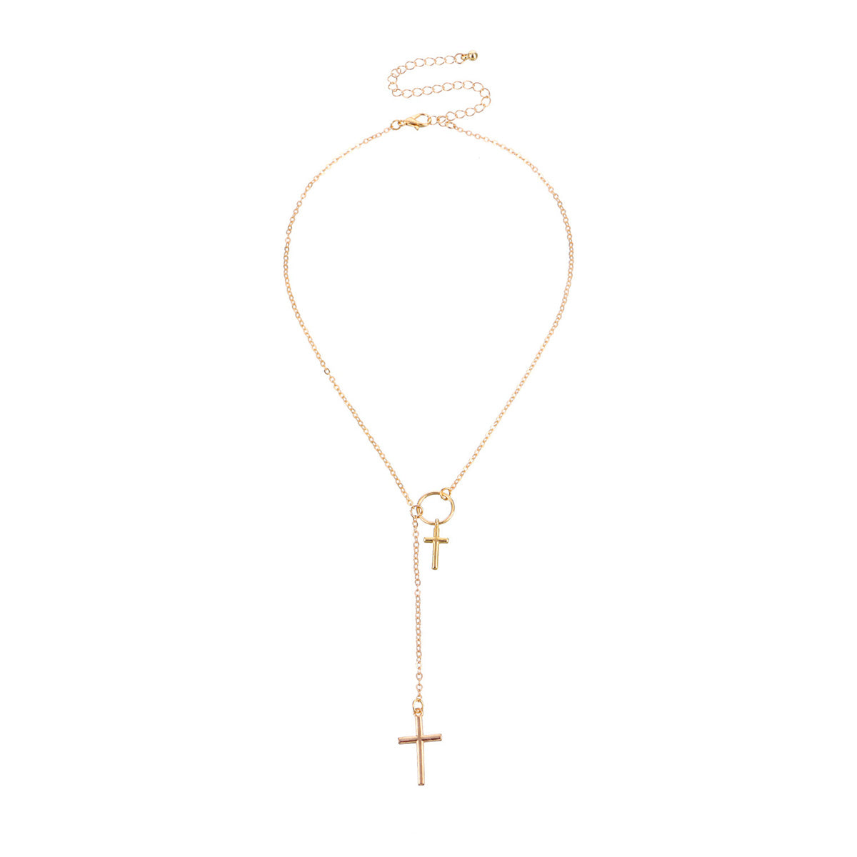 18K Gold-Plated Double-Cross Lariat Necklace