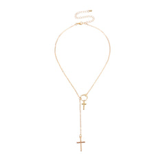 18K Gold-Plated Double-Cross Lariat Necklace