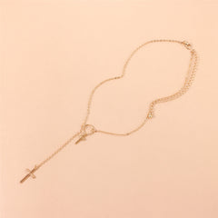 18K Gold-Plated Double-Cross Lariat Necklace