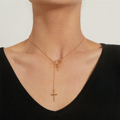 18K Gold-Plated Double-Cross Lariat Necklace