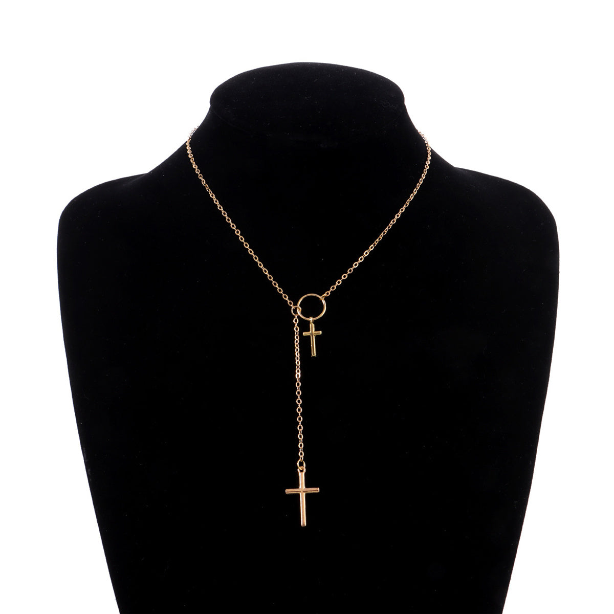 18K Gold-Plated Double-Cross Lariat Necklace