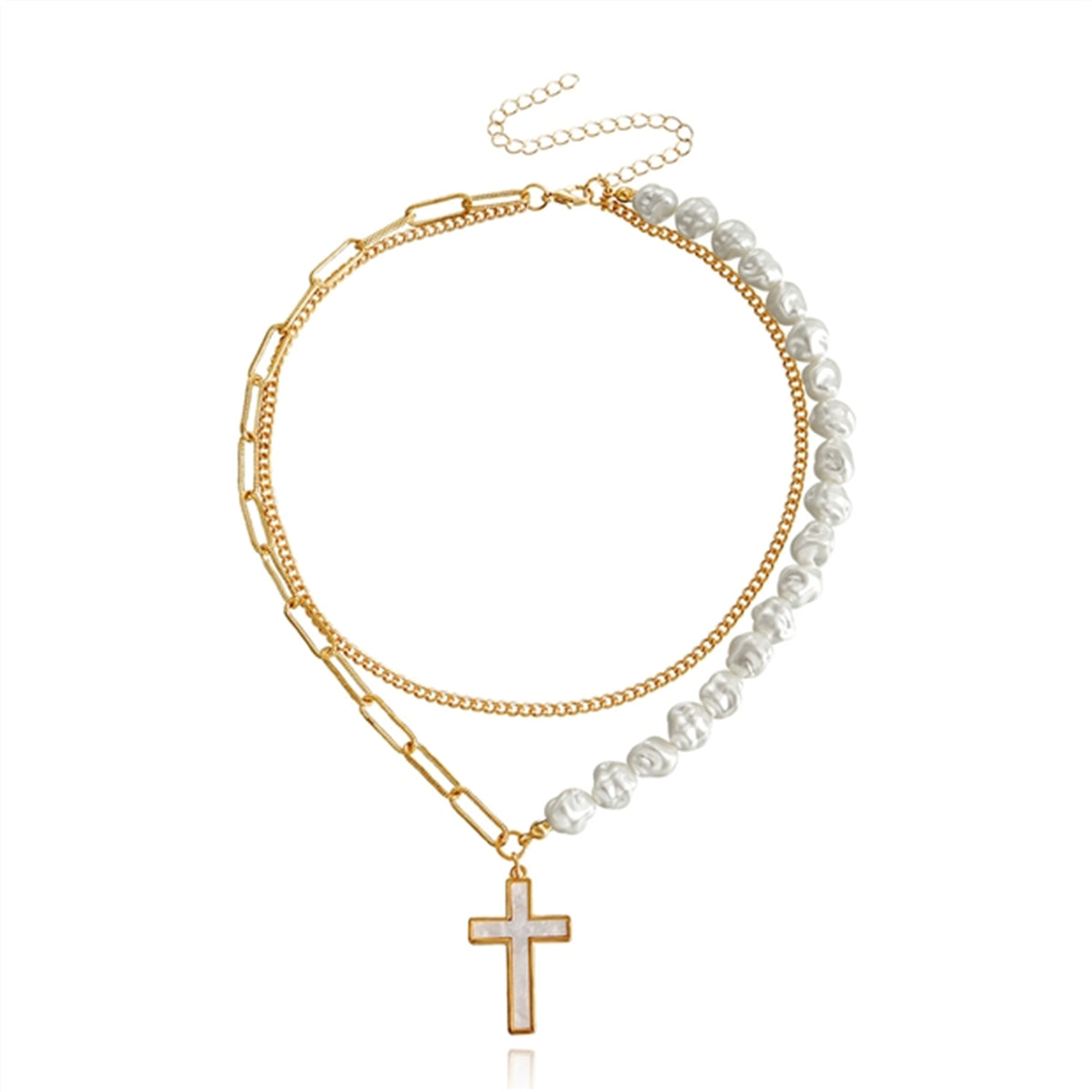 Pearl & 18K Gold-Plated Cross Pendant Layered Necklace