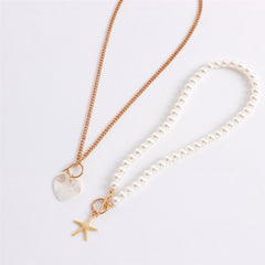 Shell & Pearl 18K Gold-Plated Heart Starfish Pendant Necklace Set