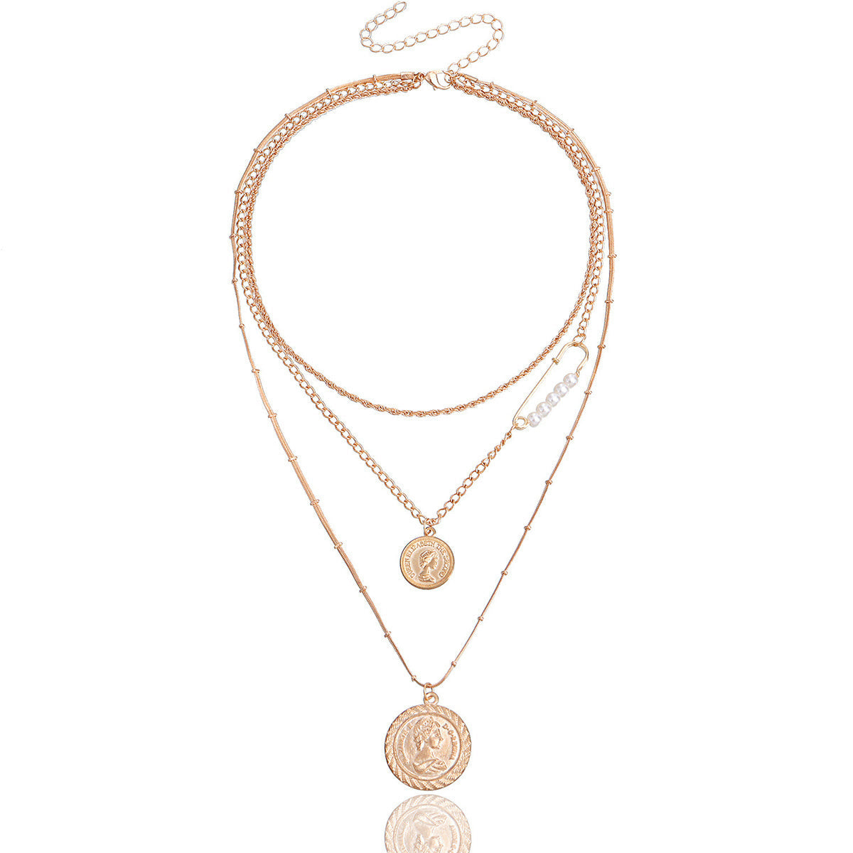 Pearl & 18K Gold-Plated Coin Pendant Layered Necklace