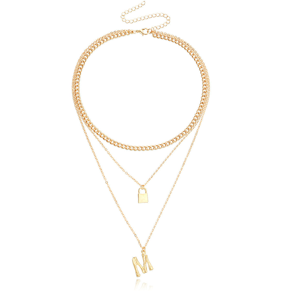 18K Gold-Plated 'M' Lock Layered Pendant Necklace