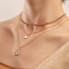 18K Gold-Plated 'M' Lock Layered Pendant Necklace