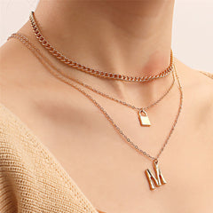 18K Gold-Plated 'M' Lock Layered Pendant Necklace