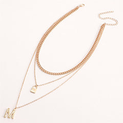 18K Gold-Plated 'M' Lock Layered Pendant Necklace