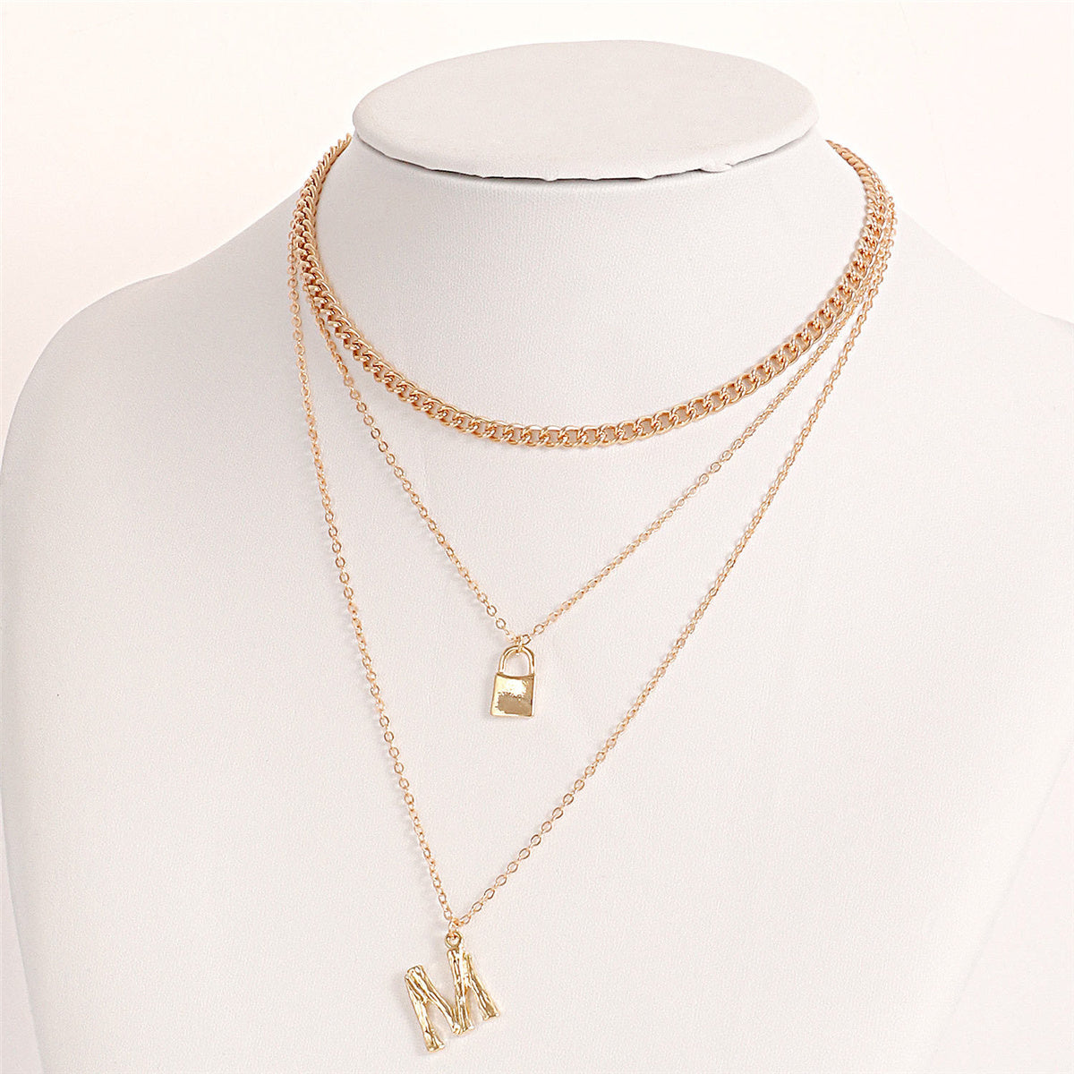 18K Gold-Plated 'M' Lock Layered Pendant Necklace