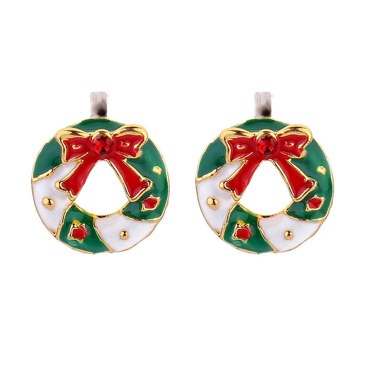 Green Cubic Zirconia & 18K Gold-Plated Christmas Wreath Stud Earrings