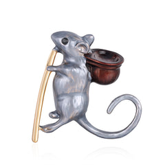 Cubic Zirconia & Enamel 18K Gold-Plated Mouse Brooch