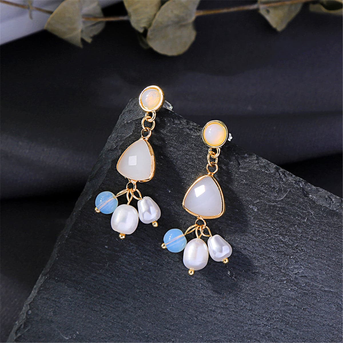 Cat's Eye & Pearl 18K Gold-Plated Drop Earrings