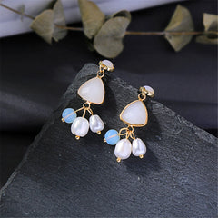 Cat's Eye & Pearl 18K Gold-Plated Drop Earrings