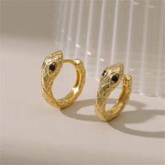 Black Cubic Zirconia & 18K Gold-Plated Snake Huggie Earrings