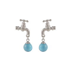 Blue Crystal & Silver-Plated Water Tap Drop Earrings