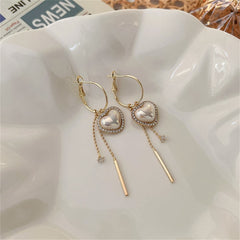 Cubic Zirconia & Pearl 18K Gold-Plated Heart Drop Earrings