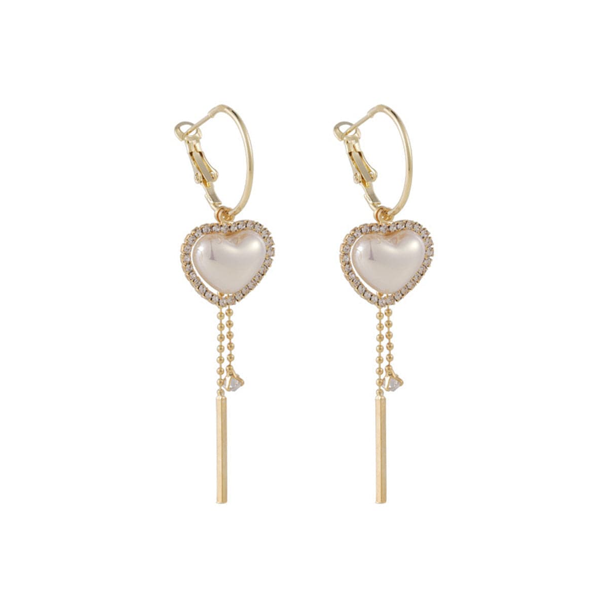 Cubic Zirconia & Pearl 18K Gold-Plated Heart Drop Earrings