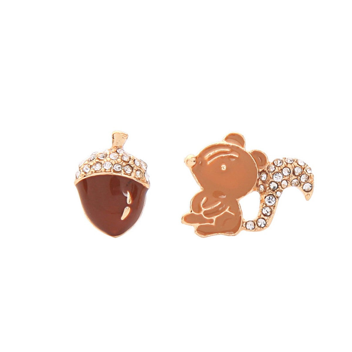 Cubic Zirconia & Enamel 18K Gold-Plated Squirrel Nut Stud Earrings