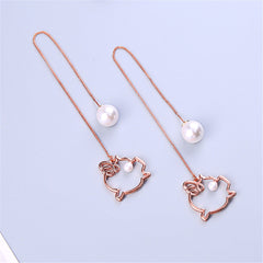 Pearl & 18K Gold-Plated Open-Pig Threader Earrings