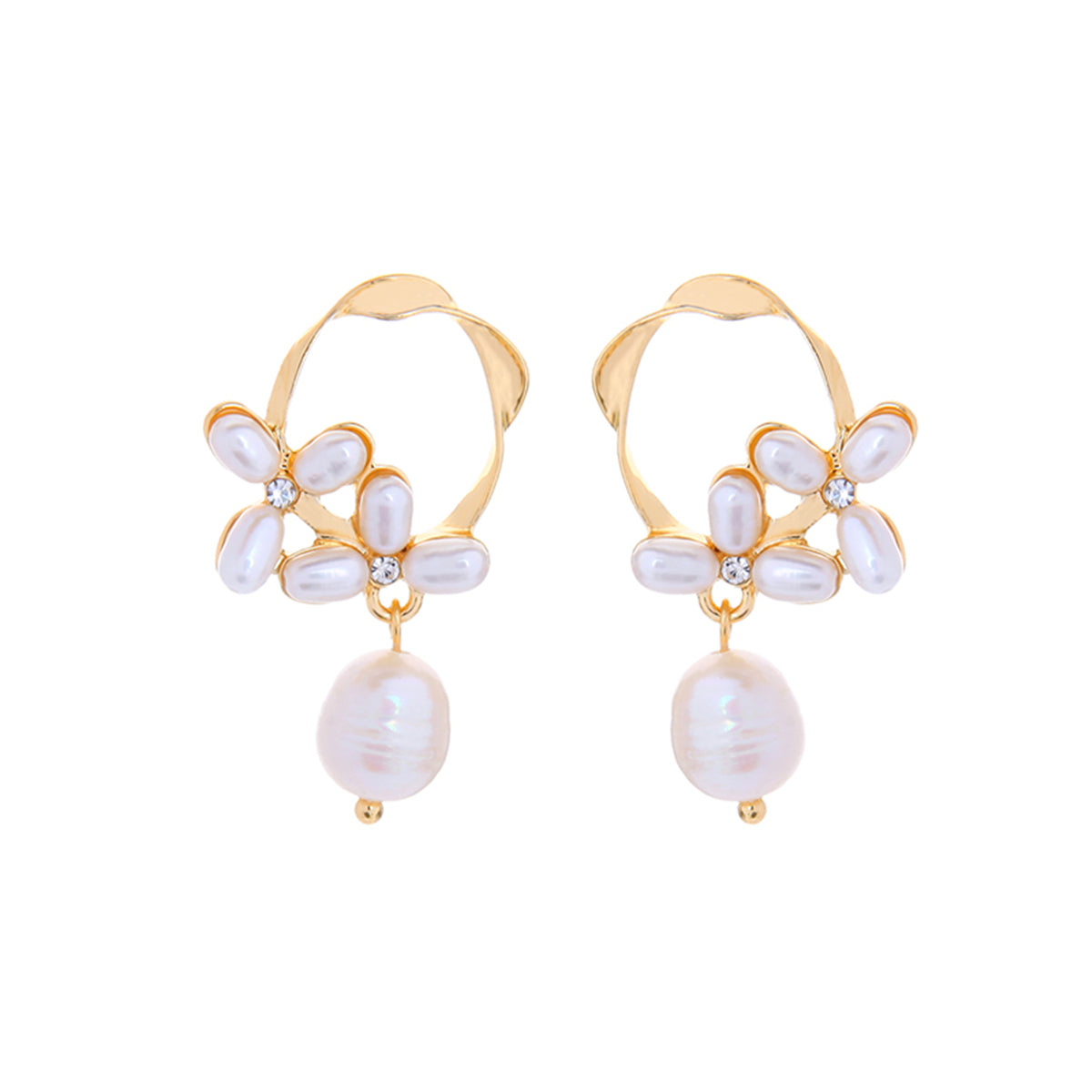 Cubic Zirconia & Pearl 18K Gold-Plated Flower Drop Earrings