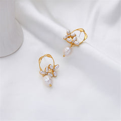 Cubic Zirconia & Pearl 18K Gold-Plated Flower Drop Earrings