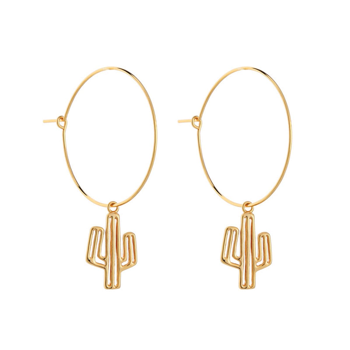 Elegant 18K gold-plated hoop earrings showcasing a chic cactus design, a must-have for fashion-forward individuals.