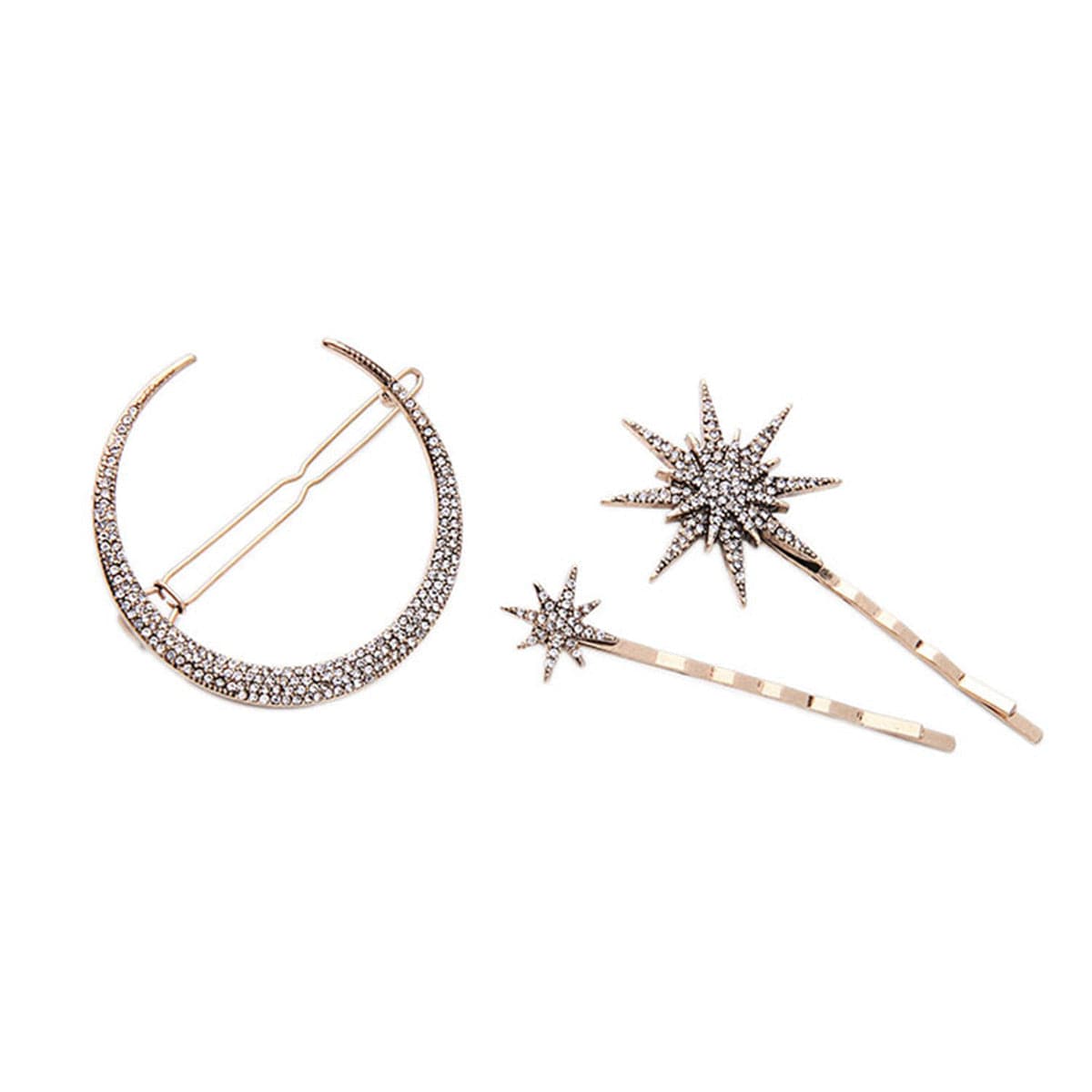 Cubic Zirconia & 18K Gold-Plated Celestial Hair Clip Set