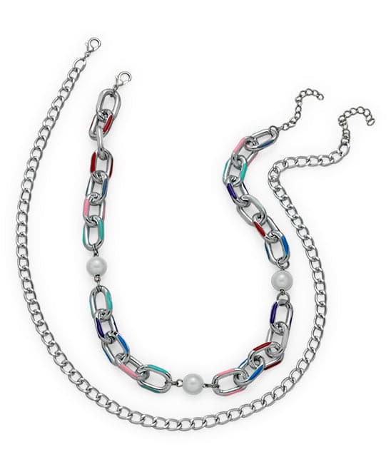 Pearl & Silver-Plated Curb Chain Necklace Set